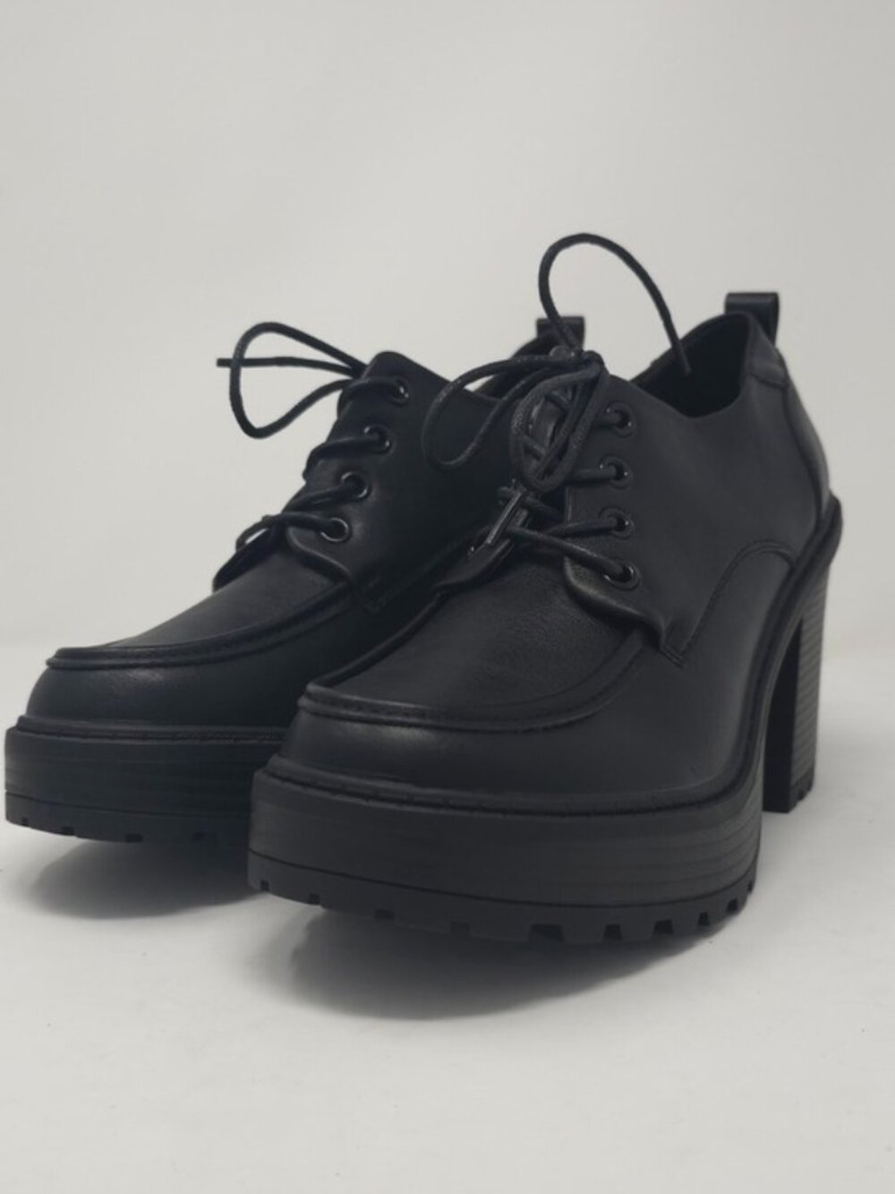 Charcoal Platform Chunky Heel Oxford Lace Up Lug Sole Trendy